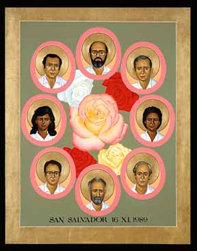 Icon of November 16, 1989 Martyrs of El Salvador. Icon by Robert Lenz, 1991, Bridge Building Images